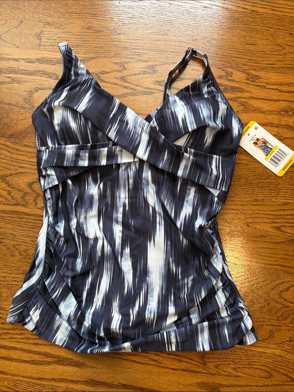Anne Cole Navy and White Patterned Crossover Tankini Top, NWT